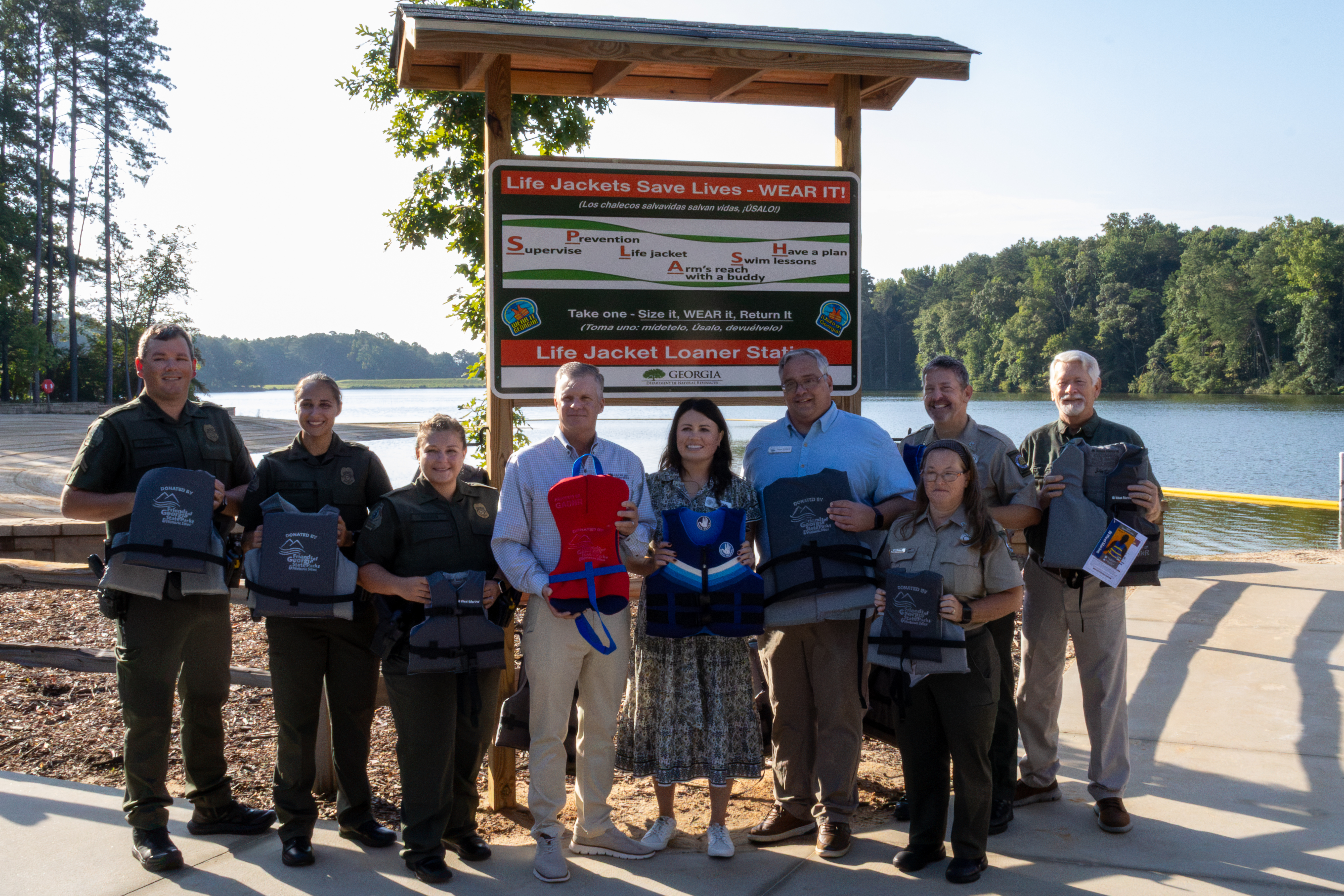 Life Jacket Loaner Kiosk stocked with life jackets at a Georgia state park