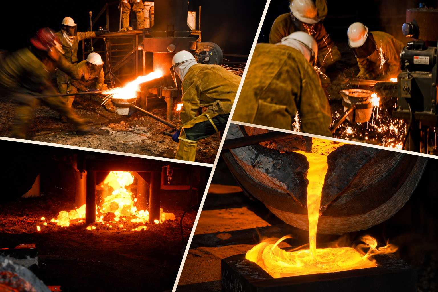 Molten iron being poured during an iron pour at Red Top Mountain State Park